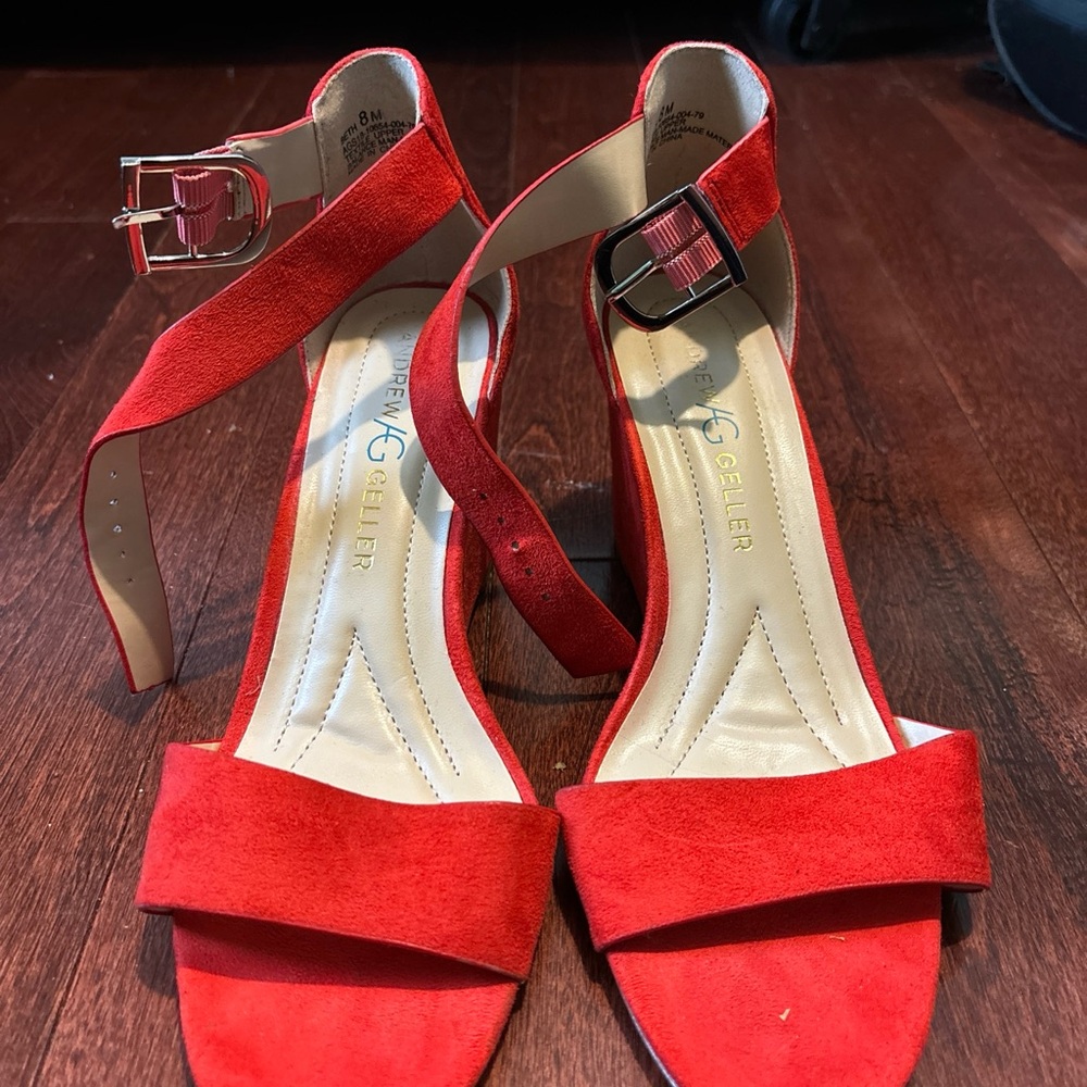 Red Suede Ankle Strap Sandals